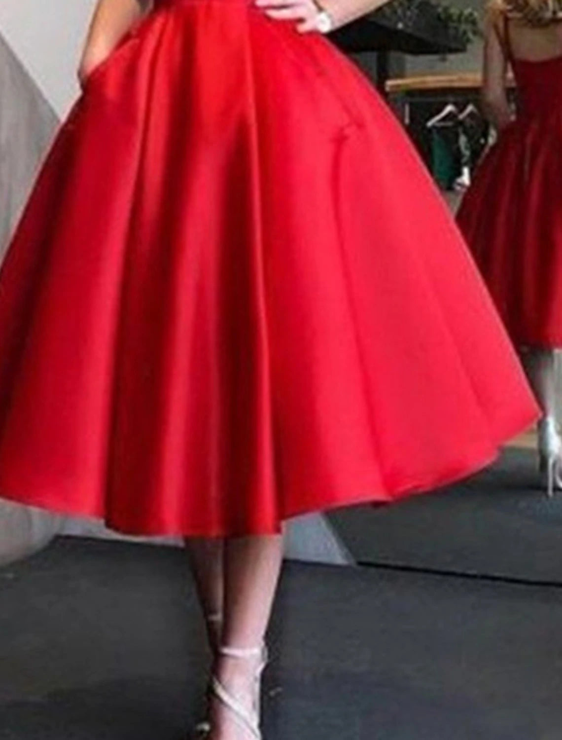 Abiti da ballo a trapezio, eleganti, per feste, laurea, lunghezza tè, senza maniche, spalline sottili, abito rosa in raso con pieghe